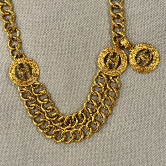 RARE💛Chanel💛Vintage Double Chain Medallion Belt - Picture 7 of 14